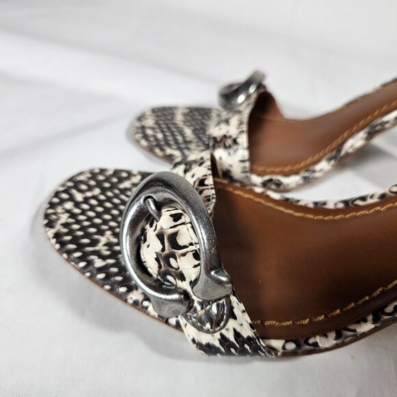 Coach Maya Snakeskin Print Sandals Block Heel Leather Women's Size 9 Black Cream - Picture 2 of 10